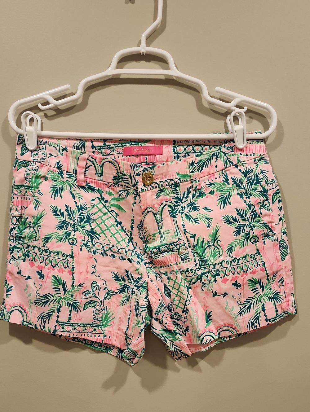 Lilly Pulitzer Pink Tropical Print Jean Shorts, Size 2